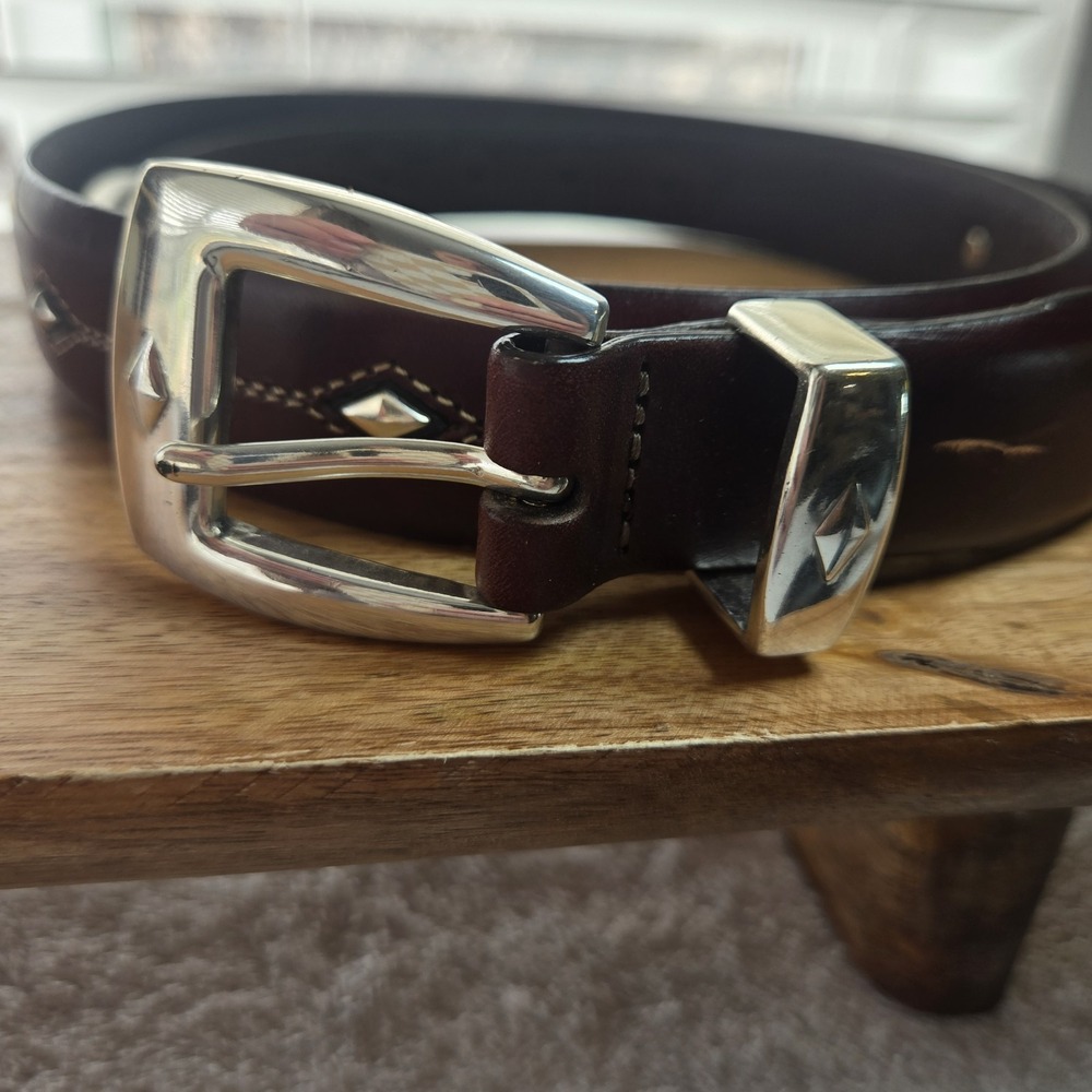 Brighton Leather Belt Sz 36 Brown Western Concho‎ Silver Buckle Boho Rodeo Flaw - Picture 13 of 16